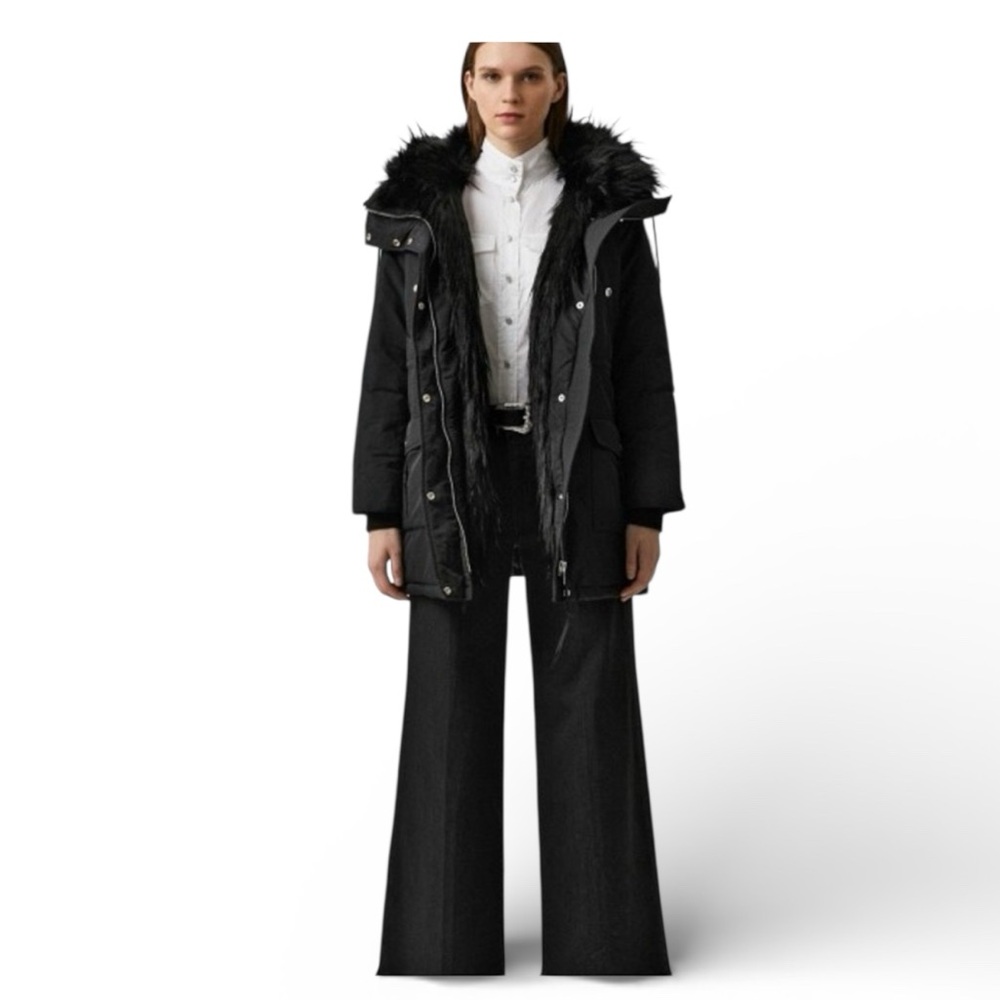 The Kooples Paris Black Faux Fur Hooded Puffer Parka Coat Size M Women’s NWT